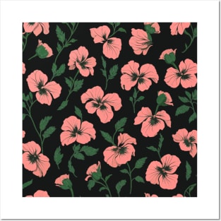 Coral Pink Pansies on Black Posters and Art